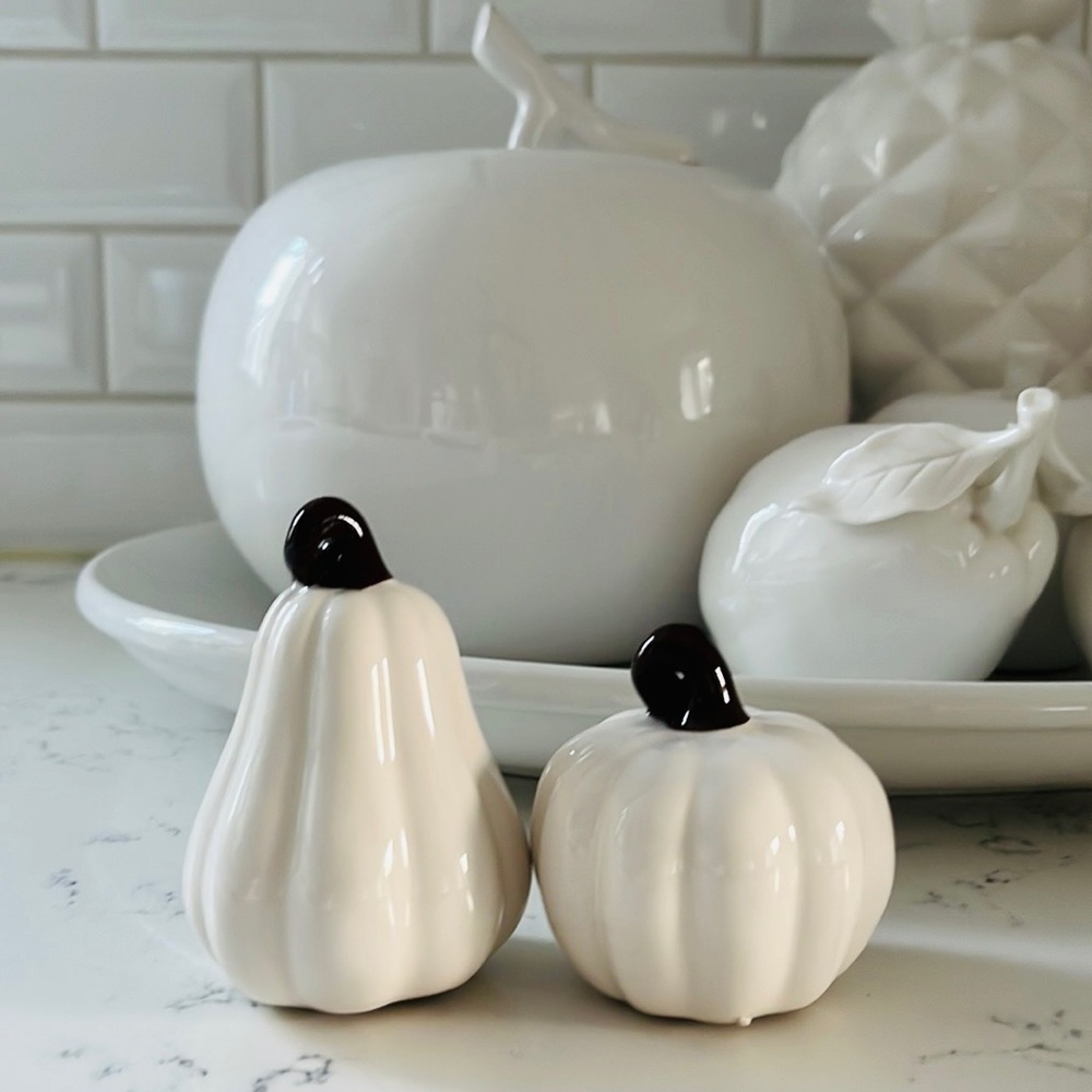 Celebrate It White Pumpkin Ceramic Salt & Pepper Shakers